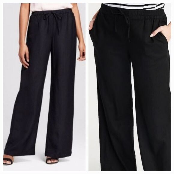 ☔️🔺️NWT Merona Black Linen Wide Leg Pants XSmall - Picture 1 of 11